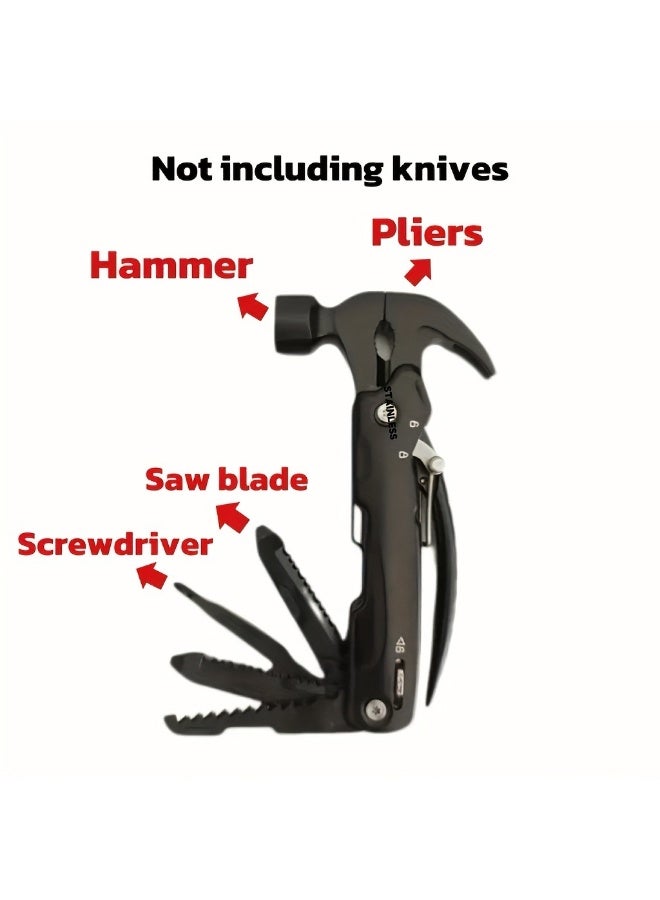 Multi-Functional Hammer Tool - Stainless Steel Camping Gear with Pliers, Screwdrivers, Saw & Nail Puller - Portable Survival Gadget for Men (No Knife Included) - Image 4